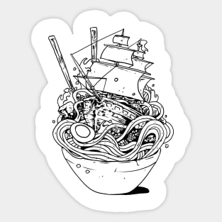 Ramen Ship (B&W) Sticker